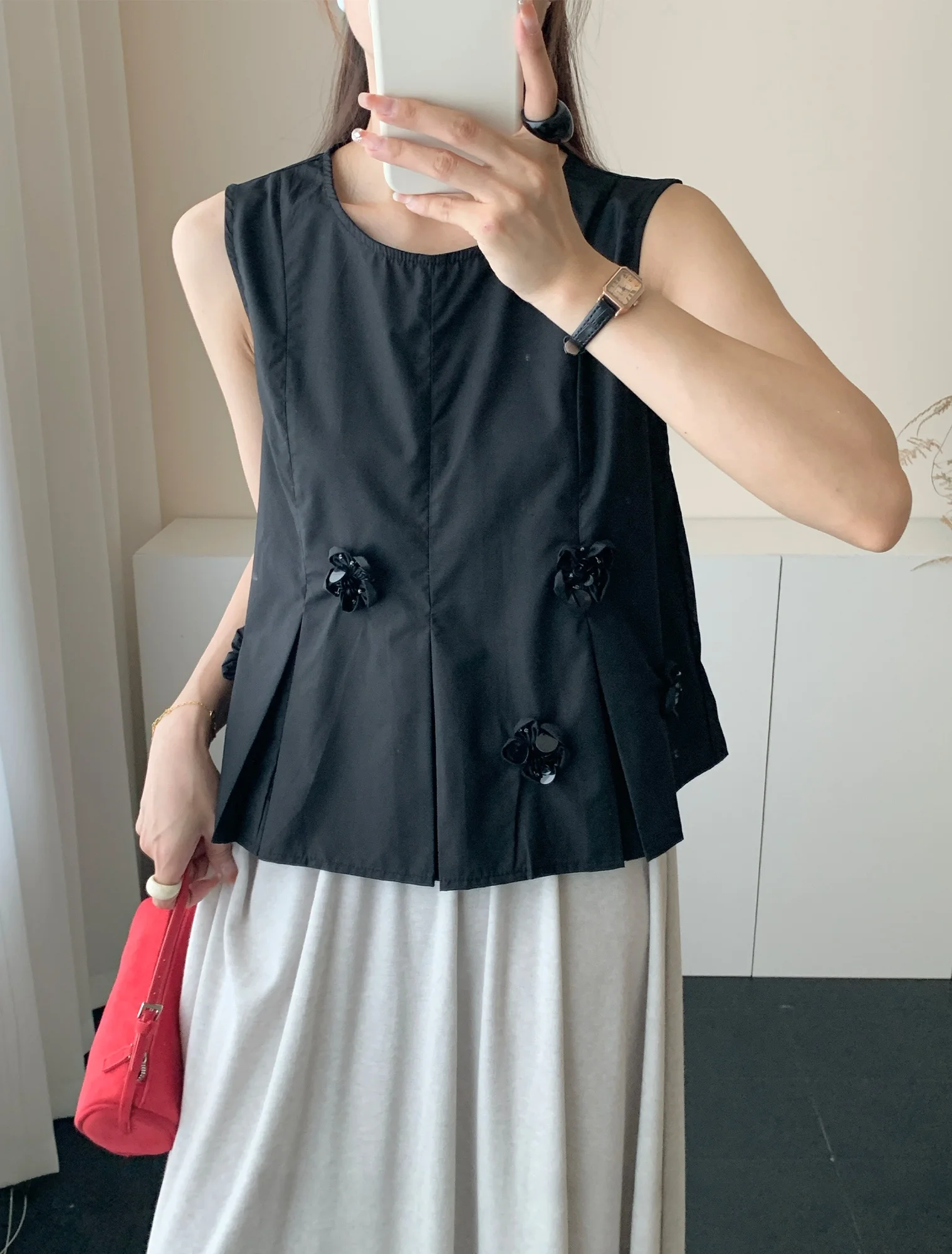 

Ele Loose Women's Svel round Ne Vest Autumn Faion Slimming Versatile Comfortable Breathable Casual Top