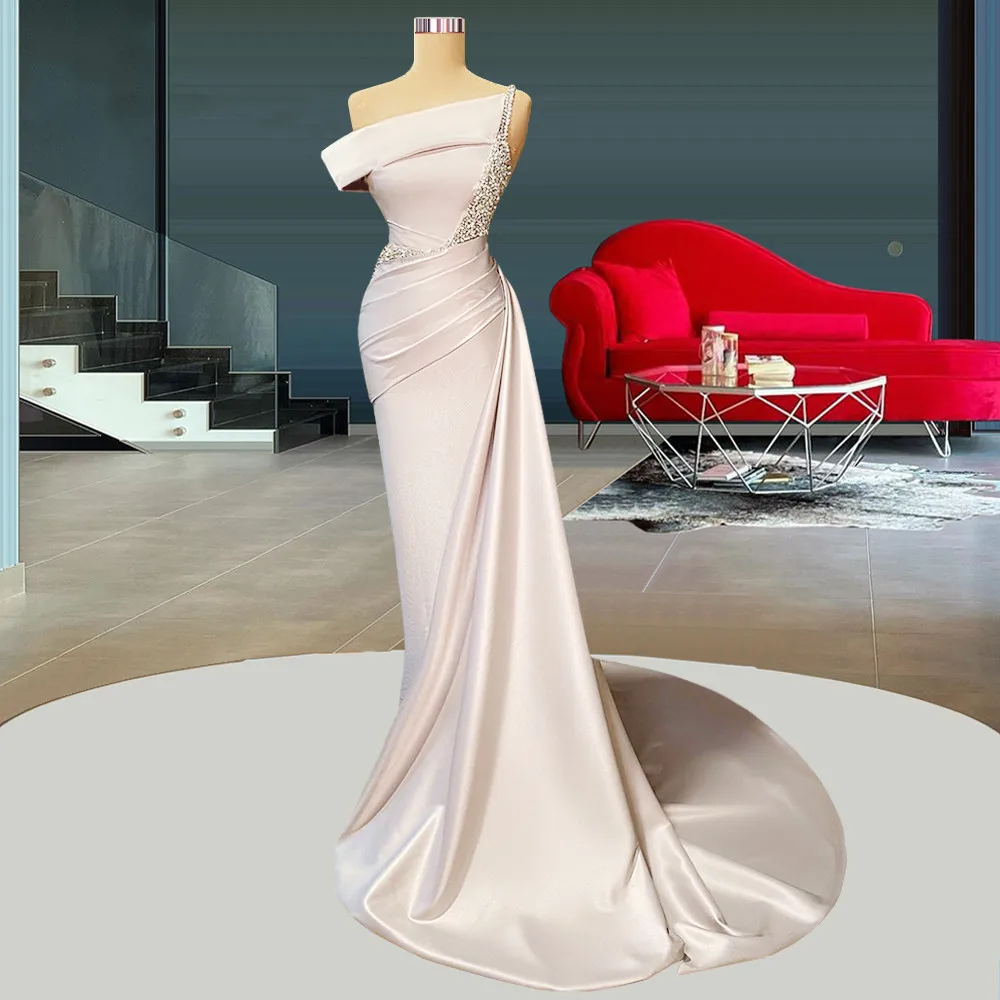 Op Zhu Ivory Satin Avondjurken Kralen Vestidos De Fiesta Arabische Dubai Meisjes Party Dress Elegante Lange Prom Dress