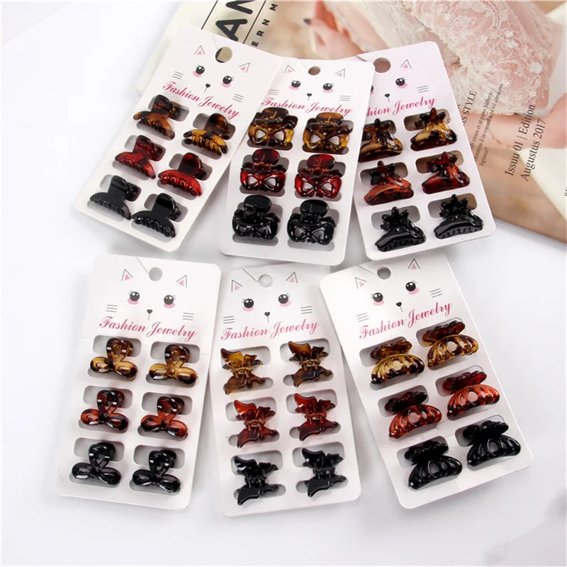 6 Pcs/set Cute Mini Bow Crab Hair Clip Small Flower Acrylic Hair Claws Clips for Girls Women Children Barrettes Hair Accessories