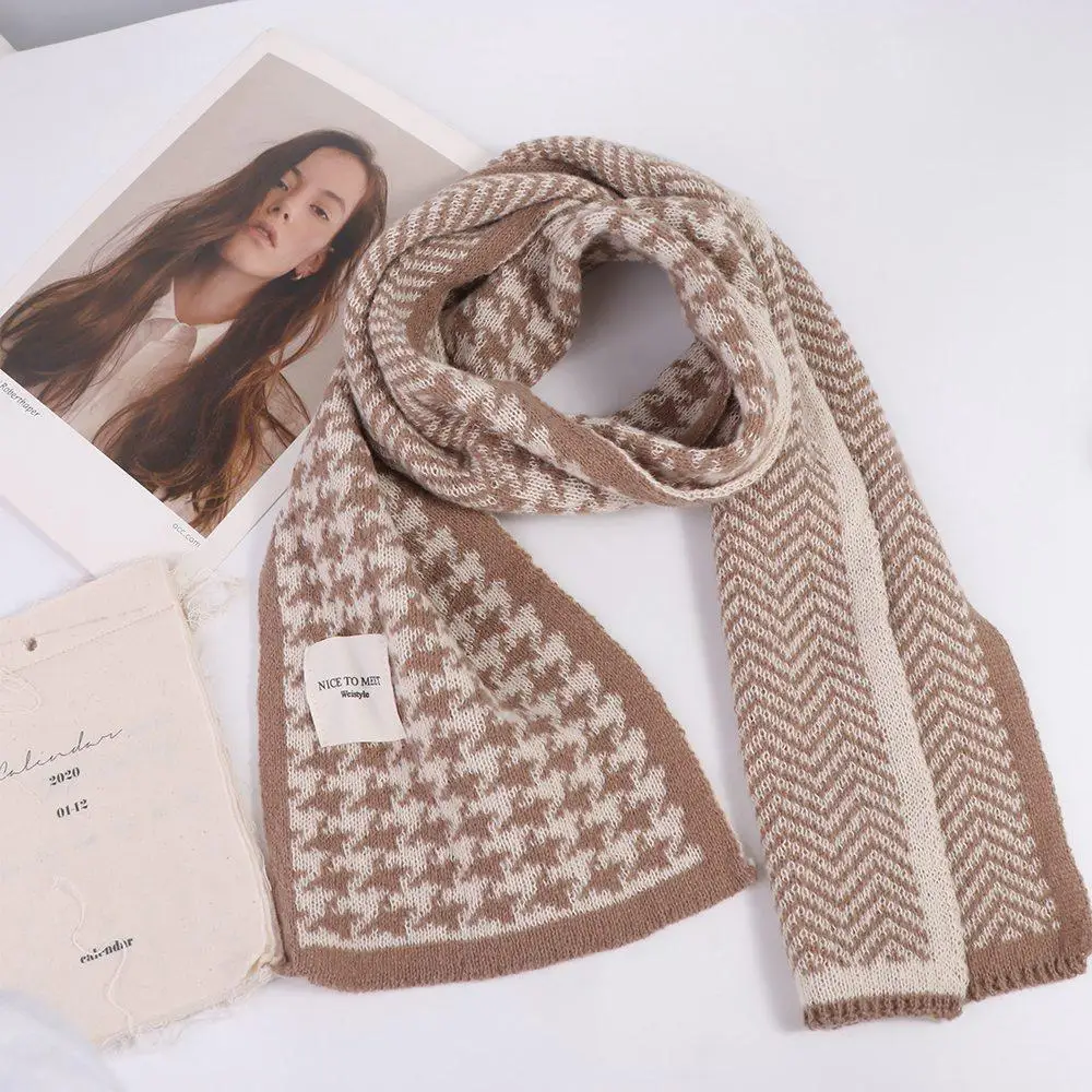 

Fashion Patchwork Plaid Knitted Scarf Letter Wraps Long Warm Lattice Shawl Neckwarmer Stripe Winter Neck Scarf Female/Girls