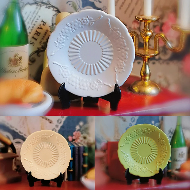 

Cute Mini Miniature Circular Disc Toy Model Miniature Dollouse Kitchen Mini Patterned Dish Plate For Doll Accessories Toy