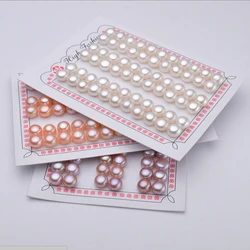 4-10.5mm Natural Freshwater Button Pearl AAA White Pink Purple Half Drilled Hole Loose Beads for Make Jewelry DIY Rings Earrings