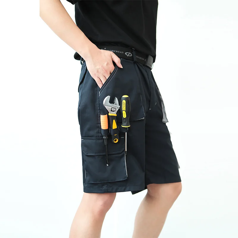 Navy Work Pants Short for Summer Mens Multi Functional Pockets Cargo Short Pants Atuo Repairman Uniform