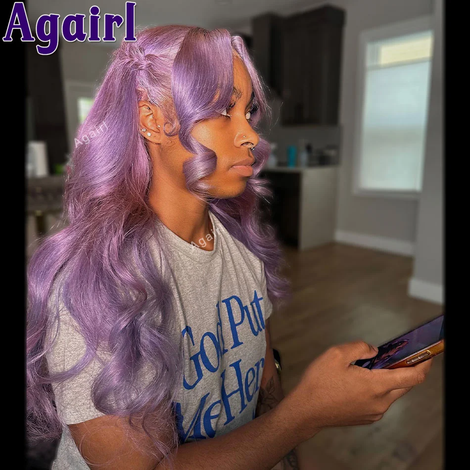 

Light Purple Highlight Lace Front Wig Purple With Blue 13X6 13x4 Body Wave Lace Frontal Wig Human Hair For Women PrePlucked 200%