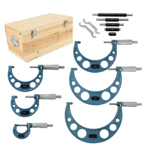 6 Pieces Type C 0-6 Inch Outside Micrometer 0.0001 Inch Accuracy for Precise Measurement Work with Carbide Tip with Case