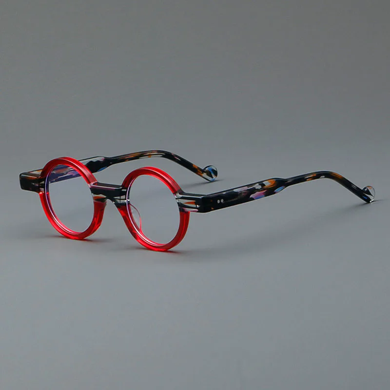 Men Women Fashion Retro Small Round Red Green Yellow Blue Print Color Blocking Optical Acetate Reading Myopia Glasses Frame