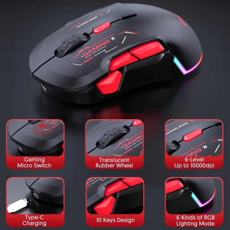 Imagem -05 - Mouse Jogo sem Fio com Grande Capacidade Esports Games Carregamento de Negócios Computador Desktop W12 Bateria 2.4g Novo 2023