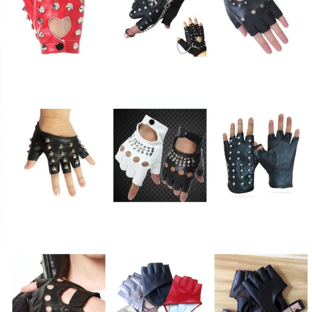 Cool Punk Style Rivet Hand Accessories Faux Leather Hollow Out Bandage Gloves For Street Dance Performance Cosplay Clubwear