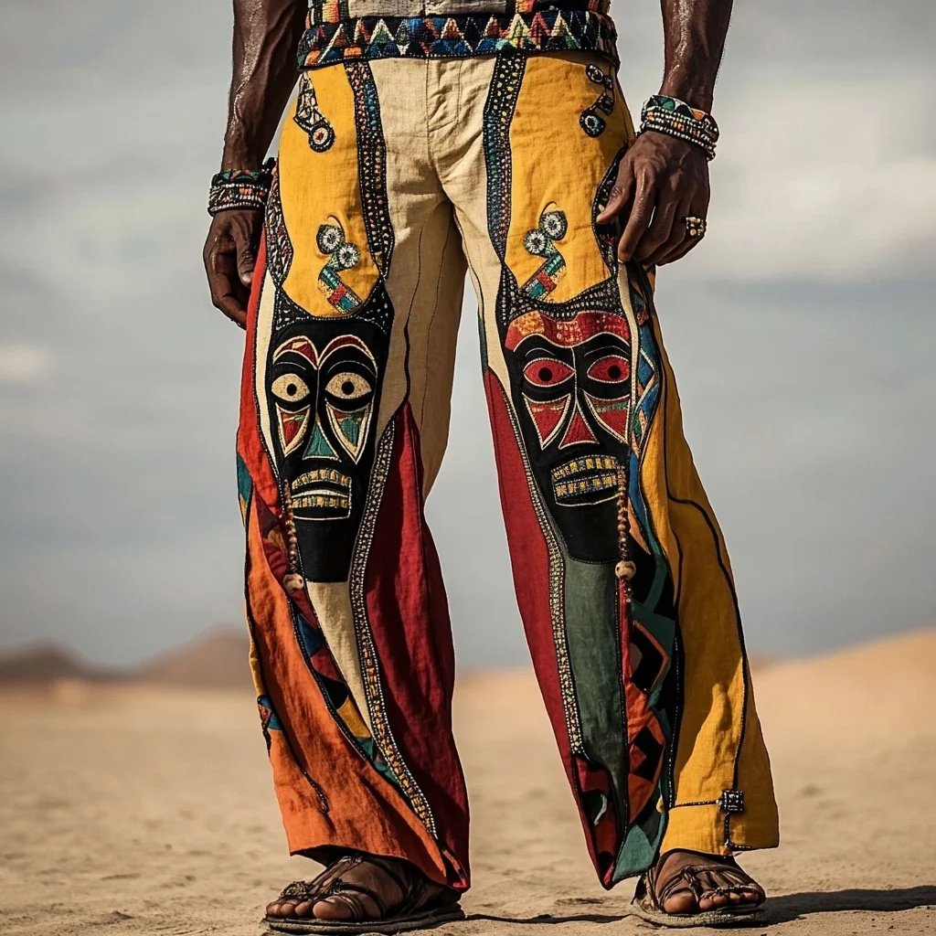 

Мужская африканская этническая черная маска гордости с тотемом и 3D принтом, осенние повседневные прямые брюки, летние пляжные брюки S-5XL