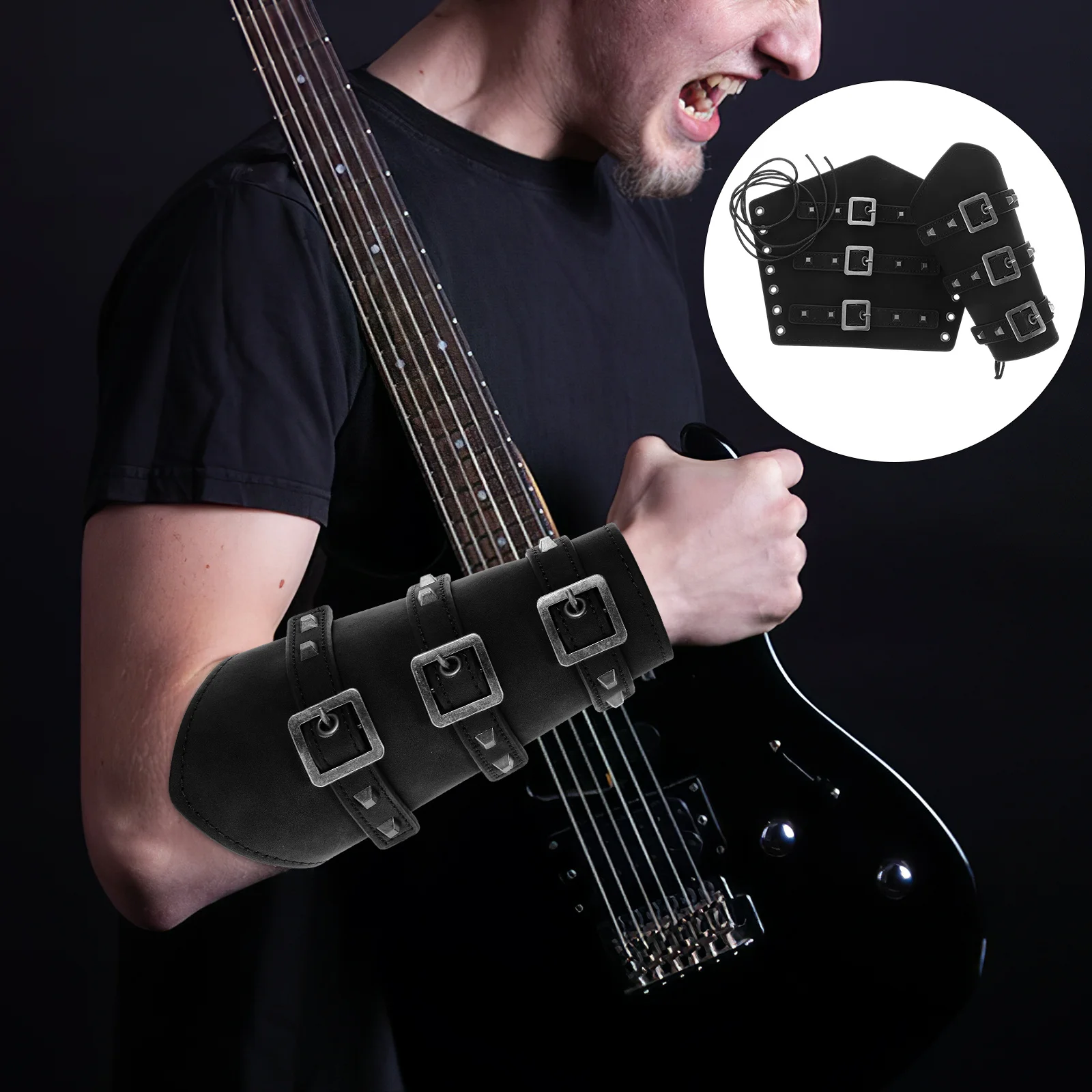 

Ukcoco Medieval Punk Wristband Bracelet Pu Black Vintage Riding Bracer for Cosplay Outdoor Party Accessory