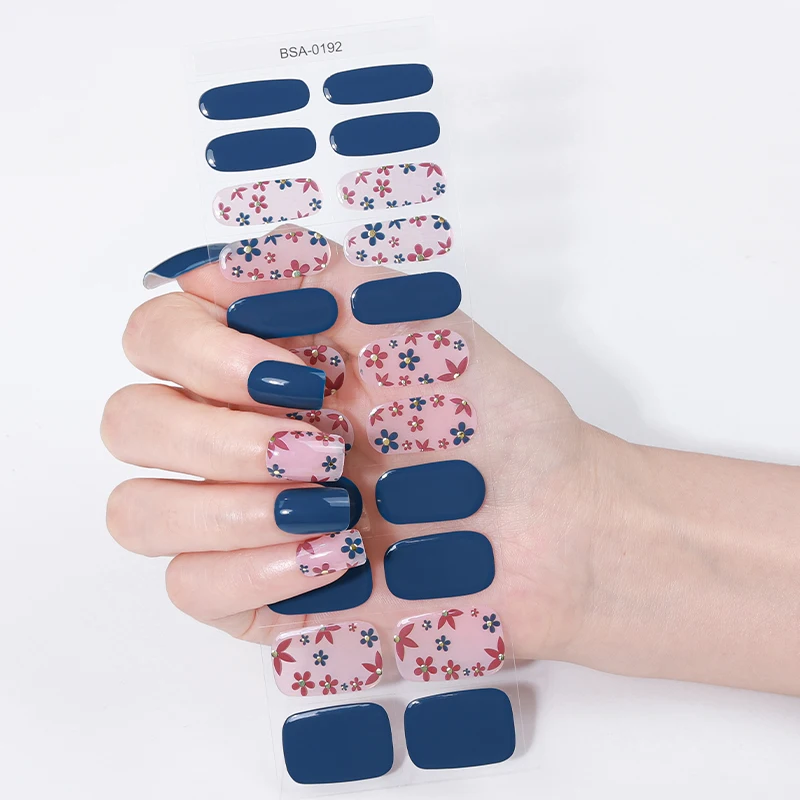 22 Tipps Farbverlauf Glitter Gel Nagel Streifen Volle Abdeckung Frühling Sommer Blumen Backen-Freies Gel Nagel Aufkleber DIY Maniküre Dekoration