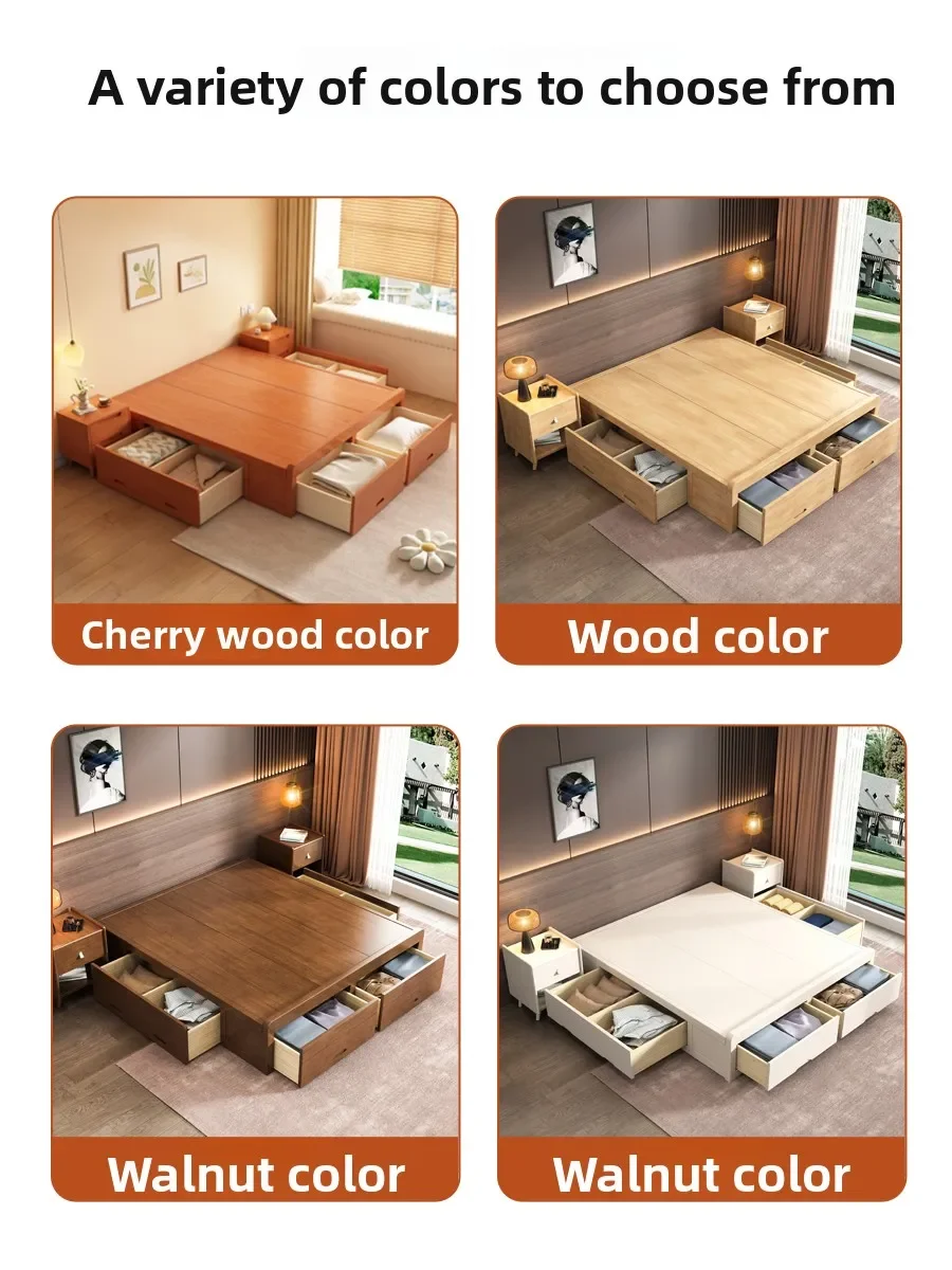 Japanese-style solid wood headless tatami bed, hard board bed, modern simple floor-to-ceiling bedroom double
