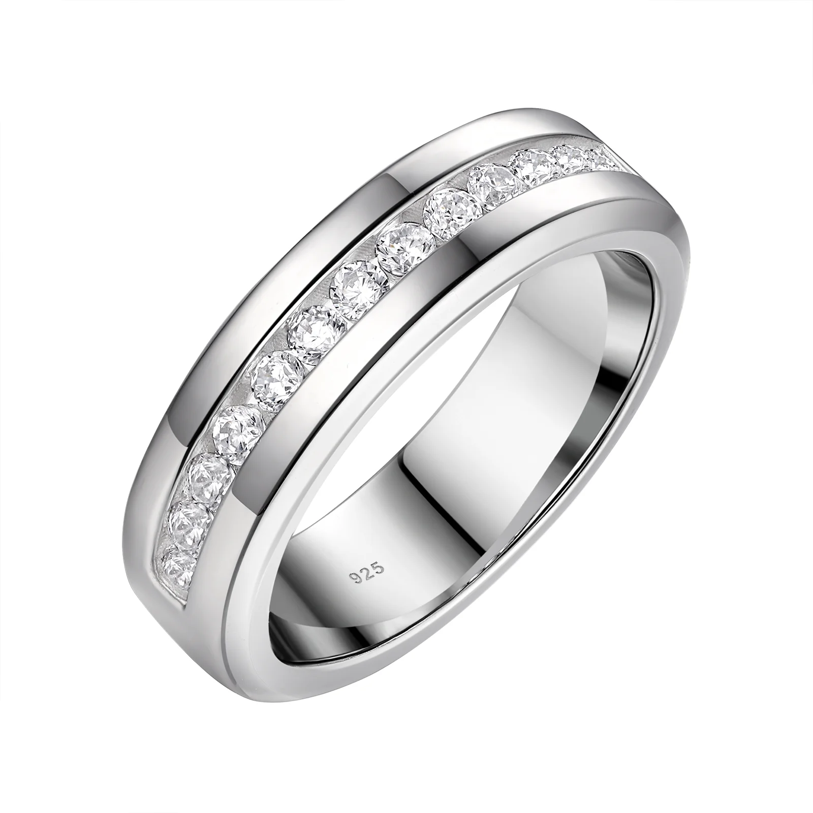 Newshe Anelli nuziali in argento sterling 925 autentico per uomo Mezza eternità AAAAA Zircone cubico Gioielli romantici Taglia 7-14