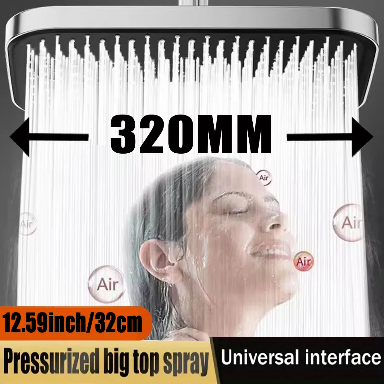 320MM Super Big Panel Supercharge Waterfall Shower Head 5 Modes High Pressure Large Flow Rainfall Shower Bathroom Accessories