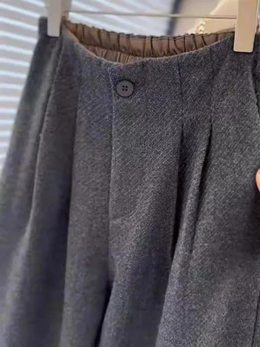 

Ay шерстяные костюмные брюки с высокой талией на одной пуговице, женские свободные утягивающие осенне-зимние новые повседневные брюки для поездок на работу