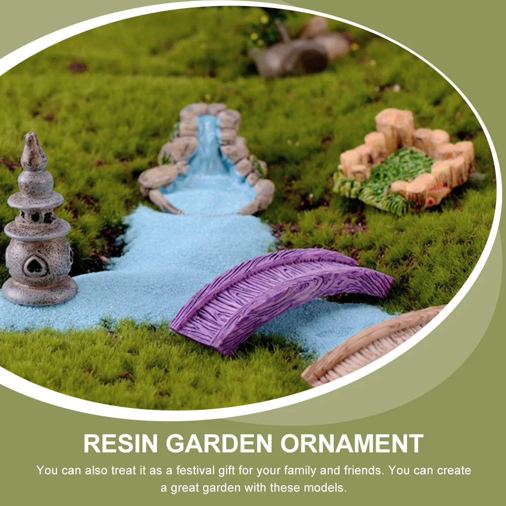 

Resin Garden Ornaments West Lake Lighthouse Miniature Bridge Retro Landscape Decor Home Kids Bedroom Kitchen