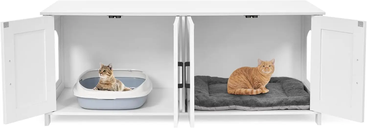 Cat Litter Box Enclosure for 2 Cats, Litter Box Furniture Hidden with Double Room,Wooden Cat Washroom Furniture,Cat House