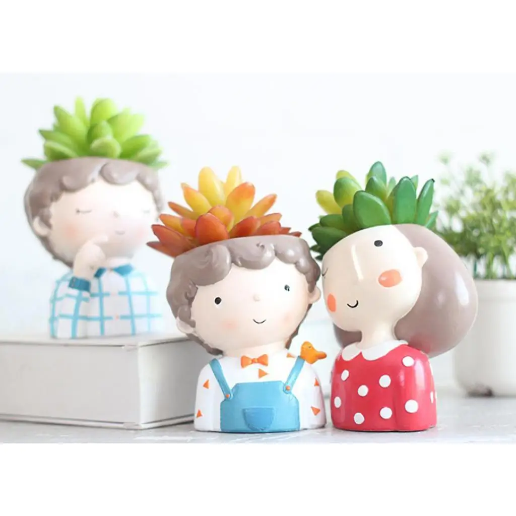 MagiDeal Resin Cute Girl and Boy Succulent Planter Bonsai Pot Flowerpot Home Décor