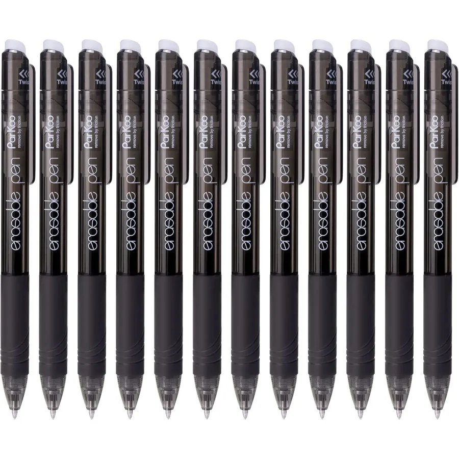 

Retractable Erasable Gel Pens 0.7mm 12 Black Twist Pens Fine Point Make Mistakes Disappear Smooth Writing with Comfortable Grip