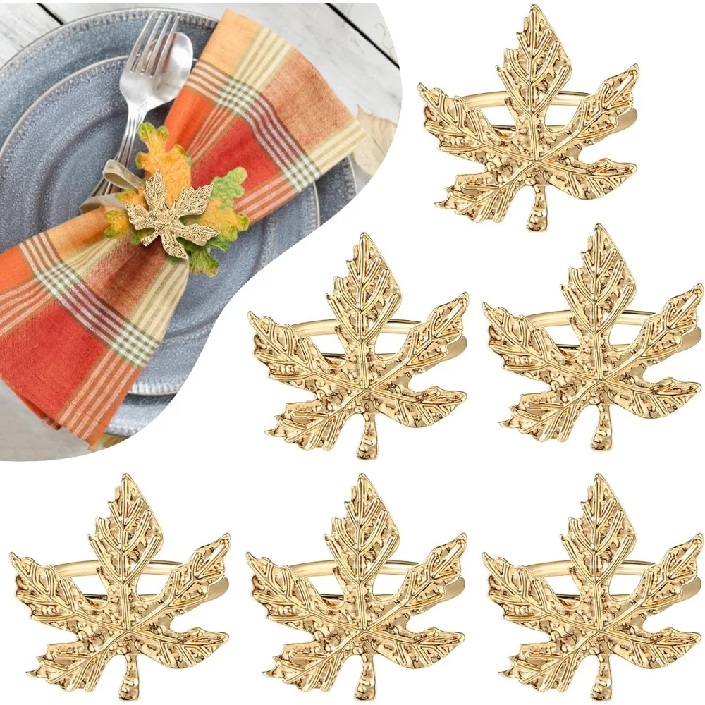 

Fall Napkin Rings Set of 6 Thanksgiving Napkin Rings, Maple Napkin Ring Holders for Formal or Casual Dinning Table Decor