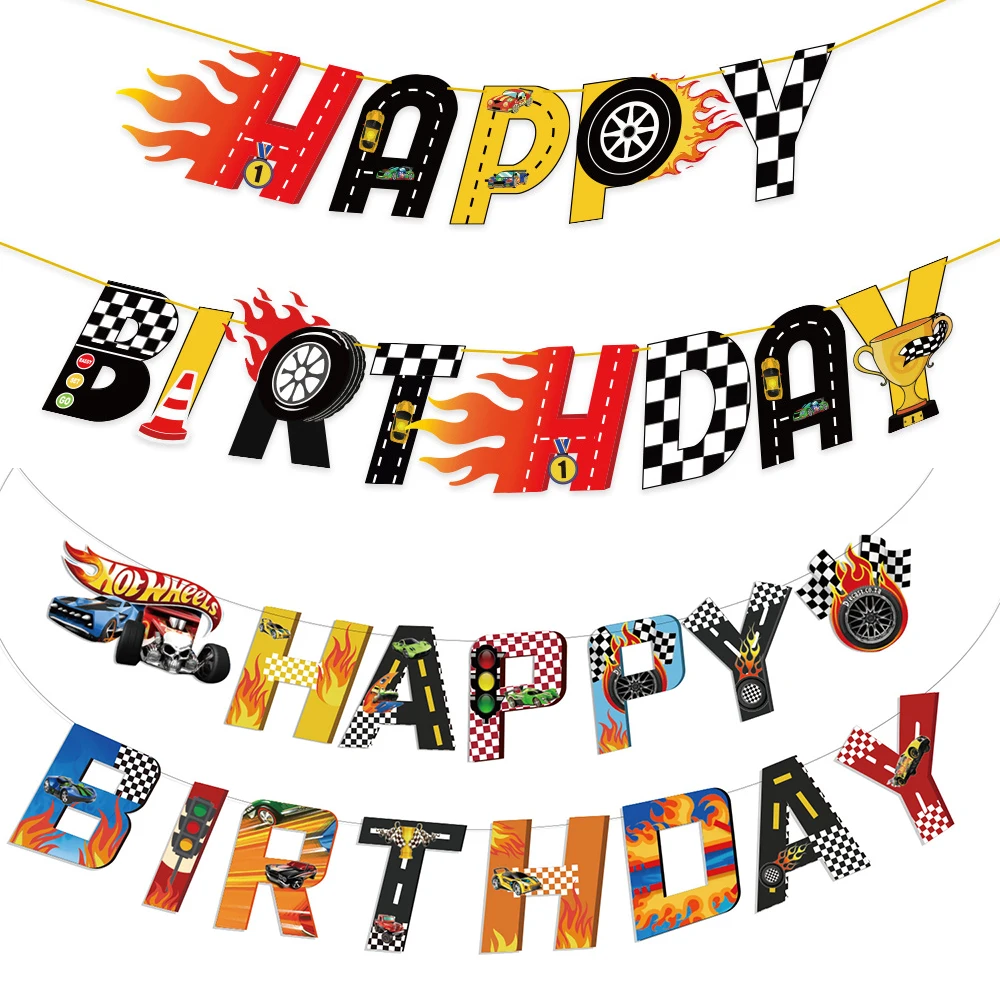 Racing Car Birthday Party Black White Checkered Tableware Pennant Banner for Boys Kids Formula 1 Race Party Decor Favors Gifts