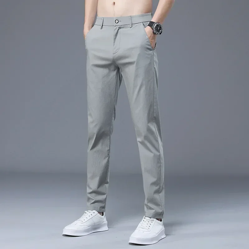 2023 zomer casual broek heren dunne stretch slim fit elastische taille katoen zakelijke klassieke Koreaanse broek mannelijk kaki grijs