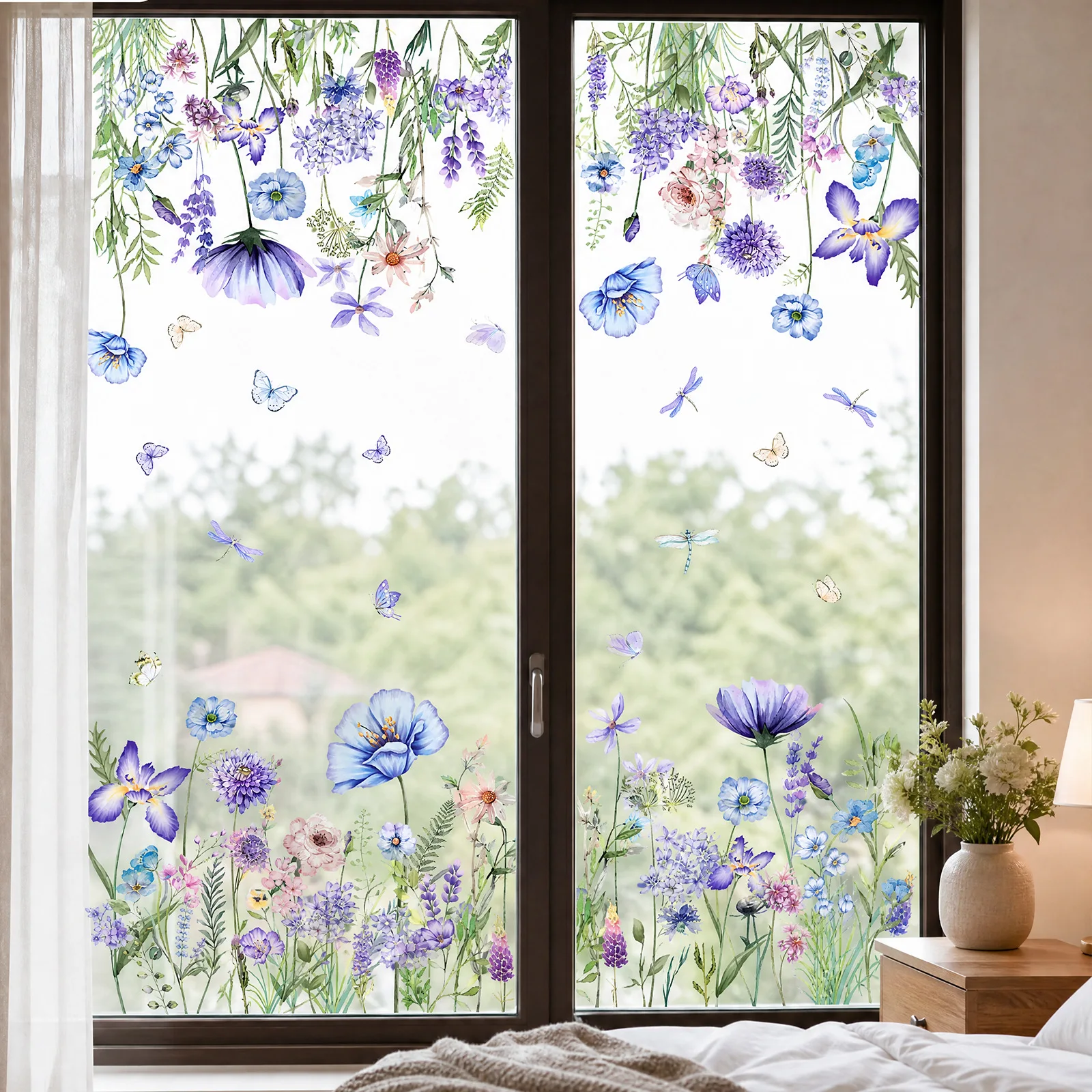 Wildflower Window Clings Double Sided Reusable Static Decals for Living Room Kitchen Bathroom Glass No Removal