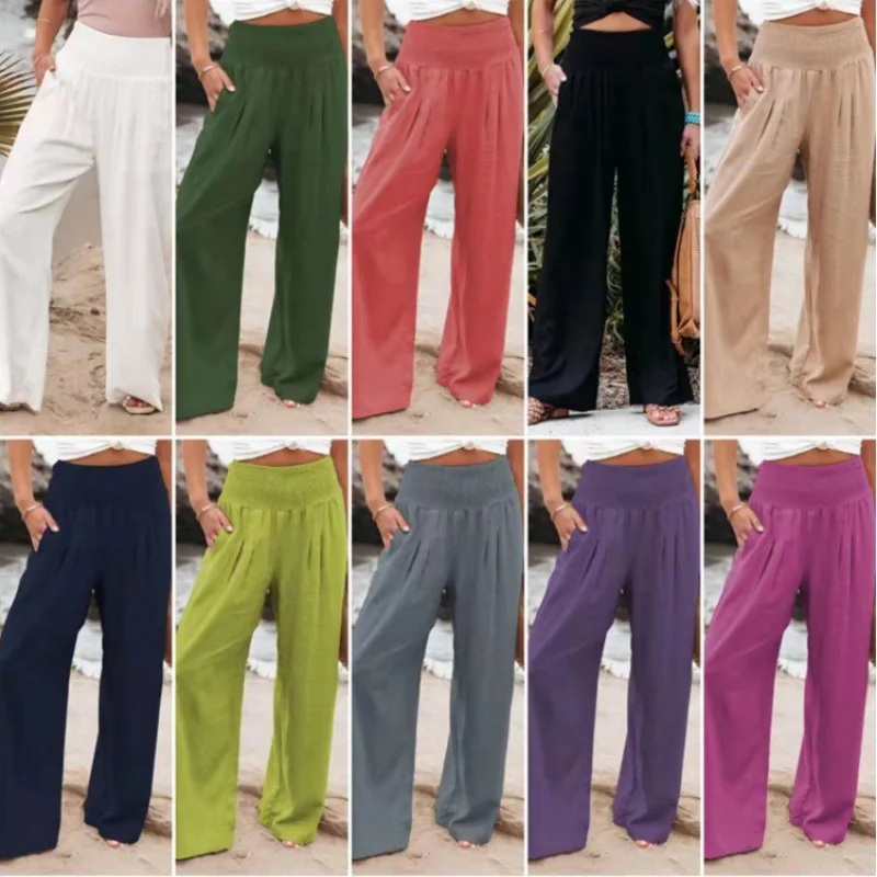

Loose Cotton Linen Wide Leg Pants Women's Casual Trousers Modern Style Natural Waist Drawstring Autumn Fashion Ladies' Pants