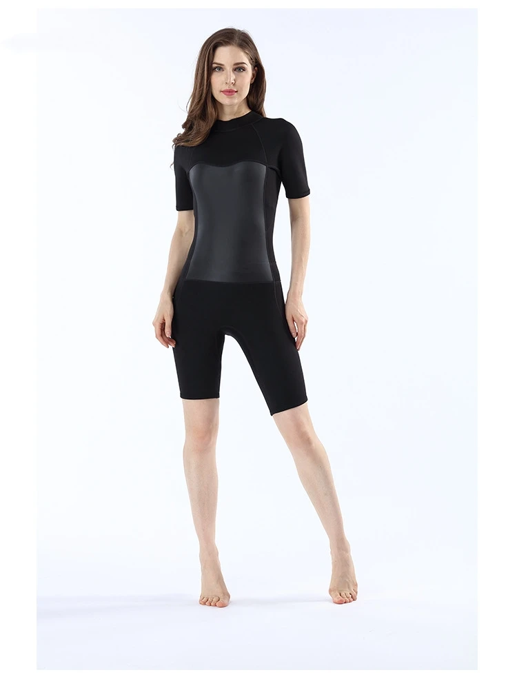 Women's One-Piece Neoprene Swimsuit, Short-Sleeved Shorts, Ladies Wetsuit, 2mm