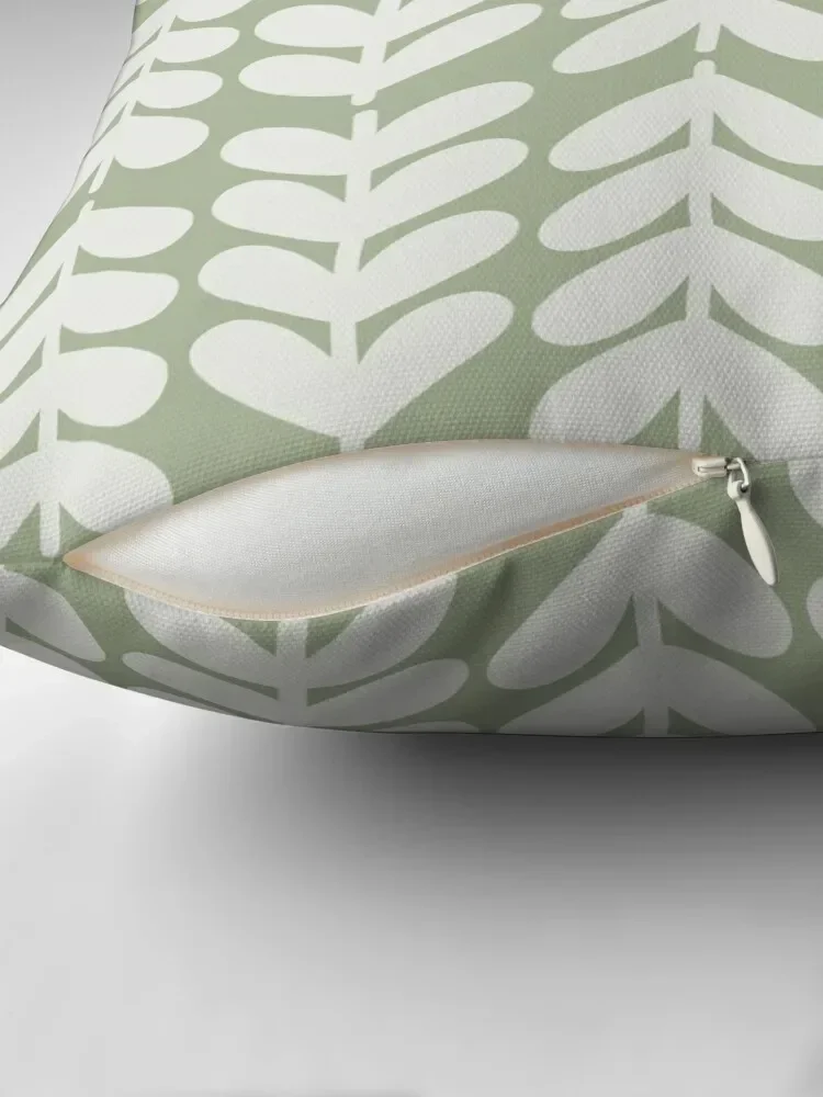 Leaves and Stems Chunky Knit Minimalist Botanical Pattern in Sage Green Throw Pillow Cushions Cover Pillow