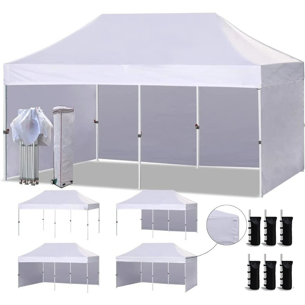 Canopy Tent Commercial Instant Canopies with 4 Removable Zipper End Side Walls and Roller Bag, Bonus 6 SandBags