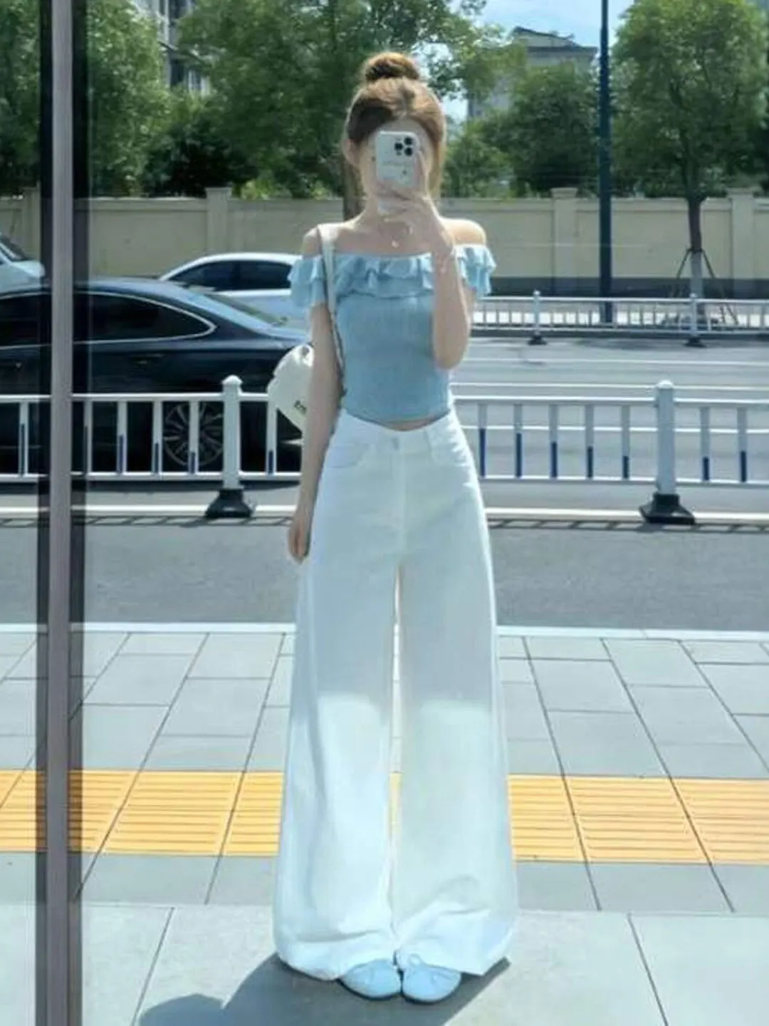 

Ele Gentle Sle One-oulder Wide-Leg Pants Two-Piece Set Summer Comfortable Breathable Women's Faion Outfit T-irt