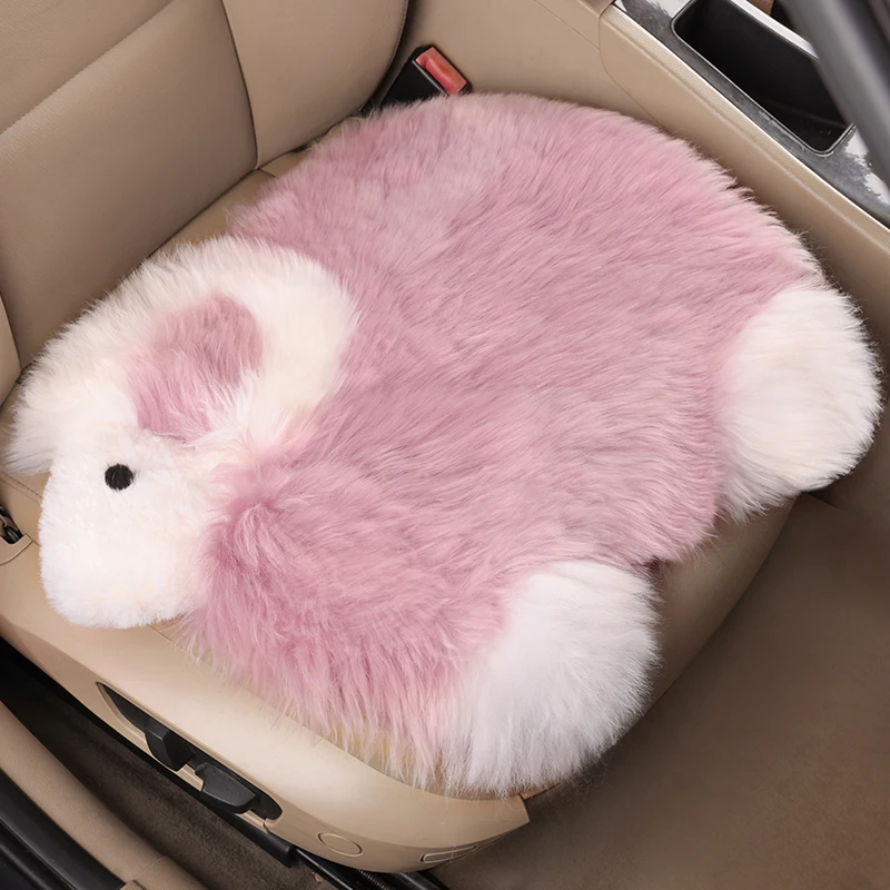 Cartoon pure wool car cushion single piece winter plush single seat warm winter real fur integrated long hair cushion