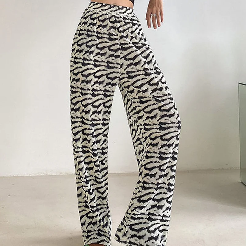 Pantaloni a righe zebrate donna BF Style High Street Vintage primavera pantaloni dritti Ins Ladies Mopping popolare impero Ulzzang Bottom