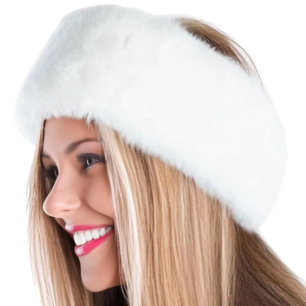 

Cute Ear Warm Fluffy Plush Headband Wide Edge Korean Style Rabbit Fur Hairband Windproof Headwear Winter Elastic Headband Autumn