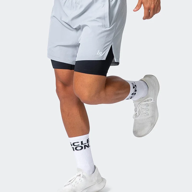 Pantalones cortos 2 en 1 con bolsillos incorporados para hombre, pantalón informal de verano para baloncesto al aire libre, gimnasio de alta elasticidad, Fitness