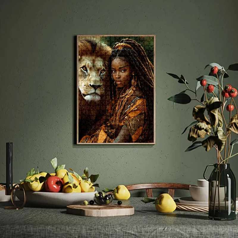 1000 Fun DIY Puzzles - Charming Lady with Long Hair and Golden J Shape (6) Educational Game, 19.7x27.6 inches, Vivid African A