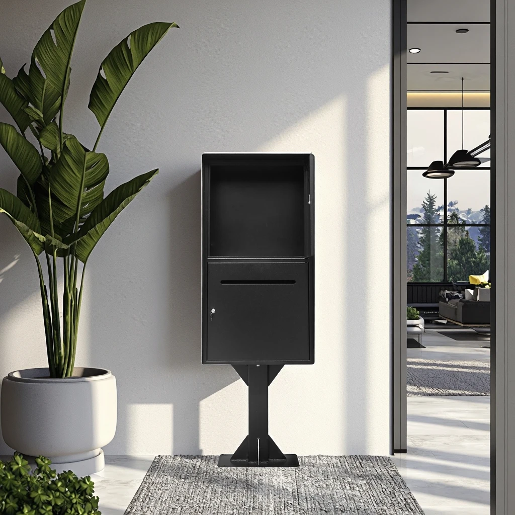 2 Doors Black Freestanding Outdoor Waterproof Mailbox Durable Vertical Column Parcel Holder for Secure Mail Delivery
