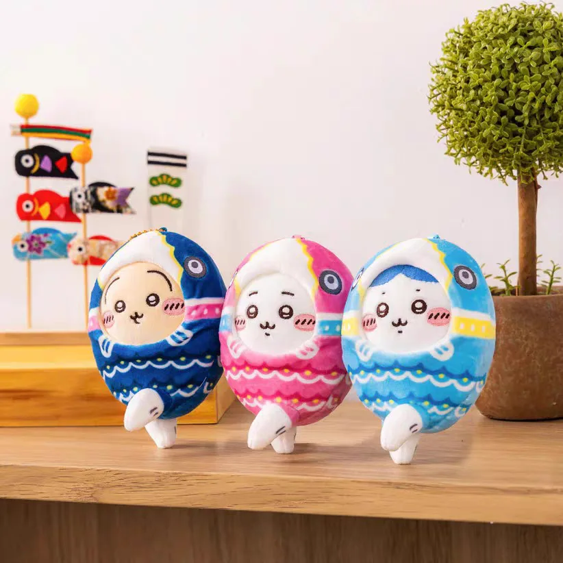 Usagi Chiikawa Hachiware Cartoon Carp Cross-Dressing with Cream On His Head Plush Stuffed Toy Keychain Bag Pendant Birthday Gift