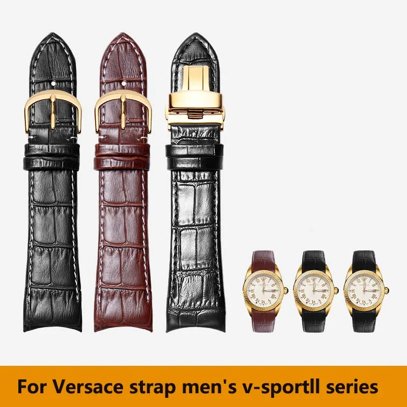 For Versace Watch Strap Men\'s V-sportll Series VE130015 160017 Genuine Leather Black Brown Watch Band 24mm