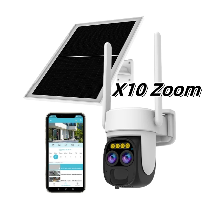 

6Mp Dual Lens X10 Zoom Camera Wi-Fi Солнечная панель Камера наблюдения Okam Pro App Control App Control Okam Pro Ip Уличная камера