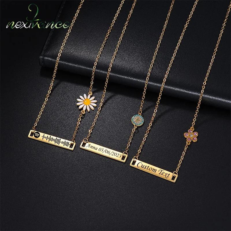 Nextvance Custom Name Necklace Engraved Date Music Codes Tag Stainless Steel Flower Personalized For Women Birthday Jewelry Gift