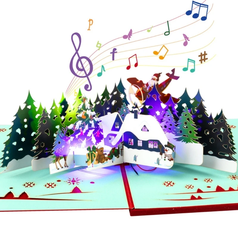 Portable Christmas 3D Greeting Card Enchanting Musical Christmas Card With 3D Effect And Lighting For Warm Wishes