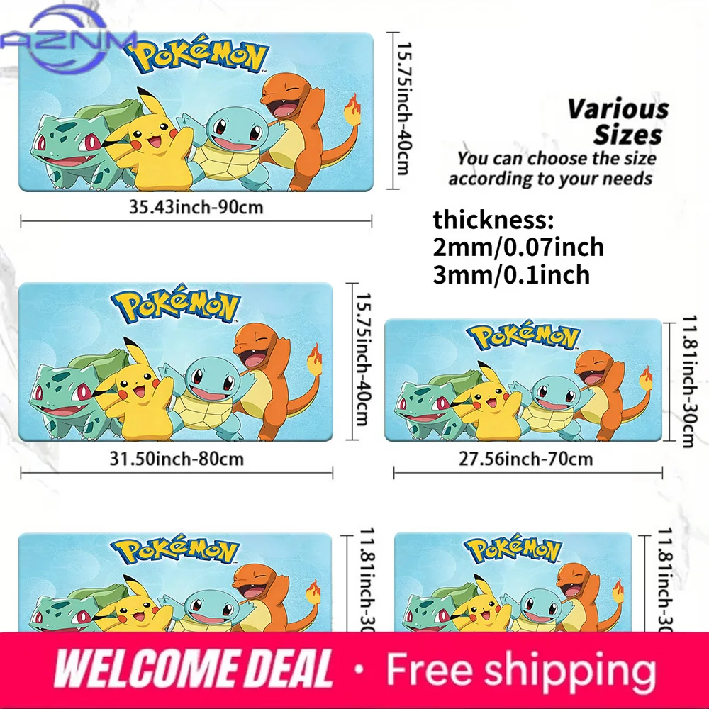 Blue Pokeball Pattern Pokemon TCG Playmat Non-Slip Gaming Mouse Pad with Pikachu Starters Ideal for PC Computer Games