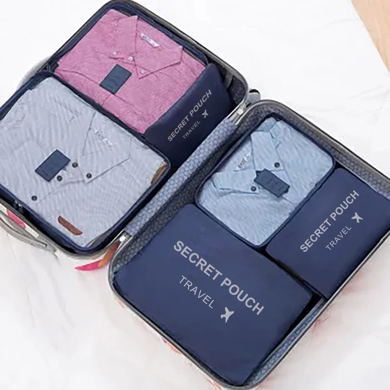 6 stks/set roze/blauw/grijze reisopbergtas met grote capaciteit waterdichte bagage kleding ondergoed opbergtas met ritssluiting