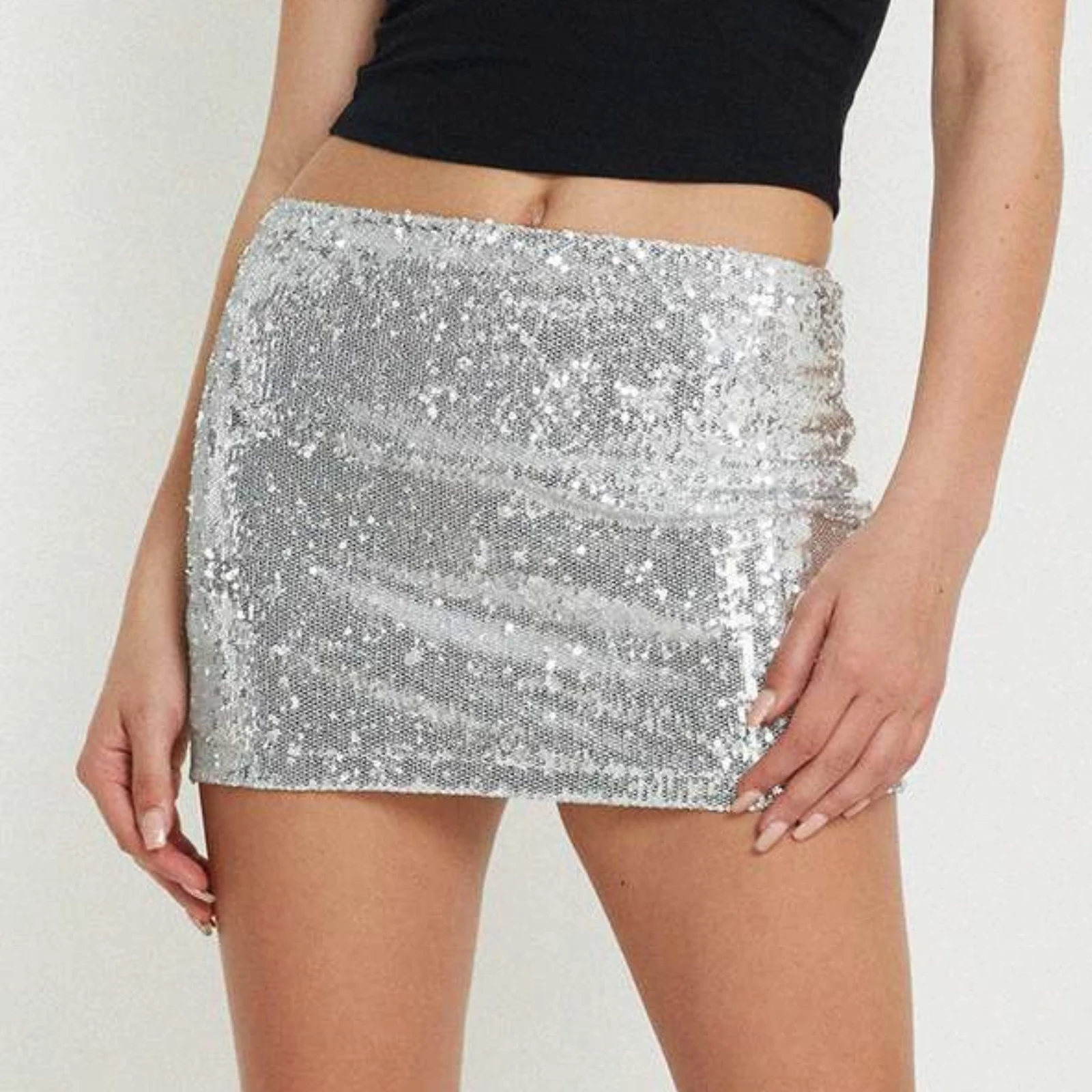 Sequin Glitter Mini Skirt Women Luxury High Waist Skirts Shiny Fashion Summer Side Zipper Chic Lady Short Skirts for Party