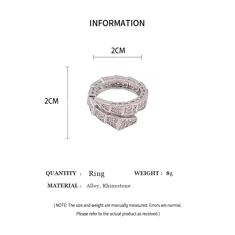 Light Luxury Silver Color Snake Shape Rings Women\'s Fashion Rhinestone Ring Delicate Open Index Finger Ring Wedding Jewelry