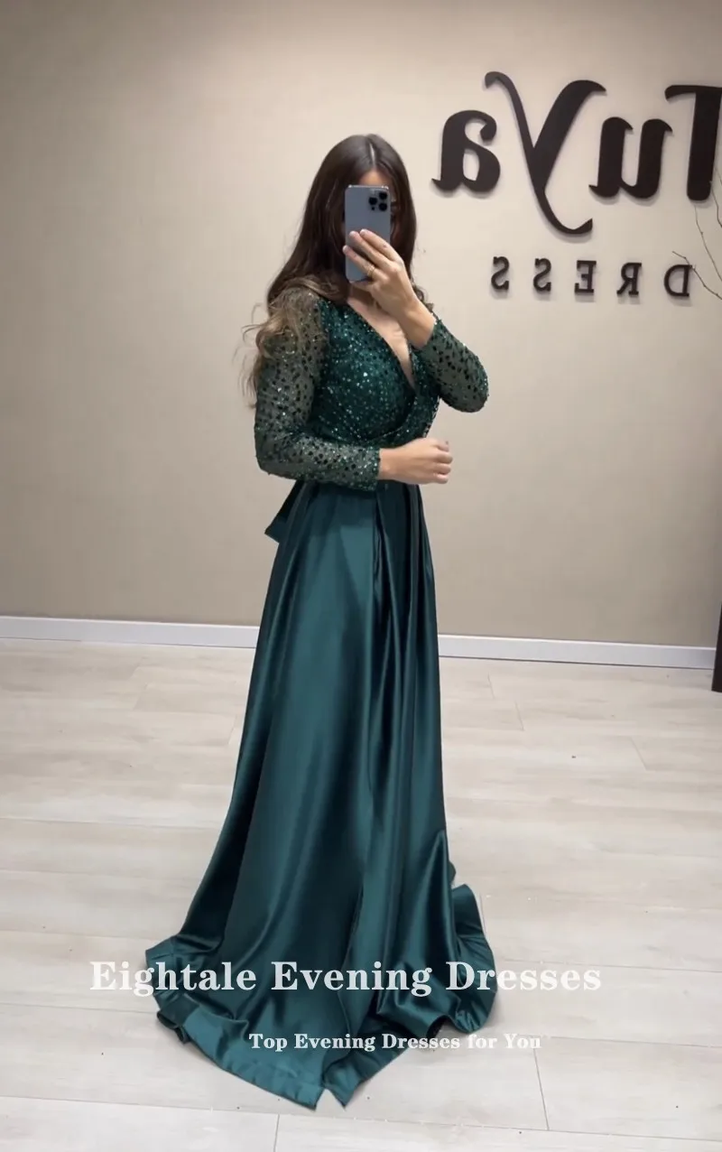 Eightale Sparkly Evening Dress for Wedding Party Customized Long Sleeves Formal Occasions A-Line Prom Gowns robe de soirée femme