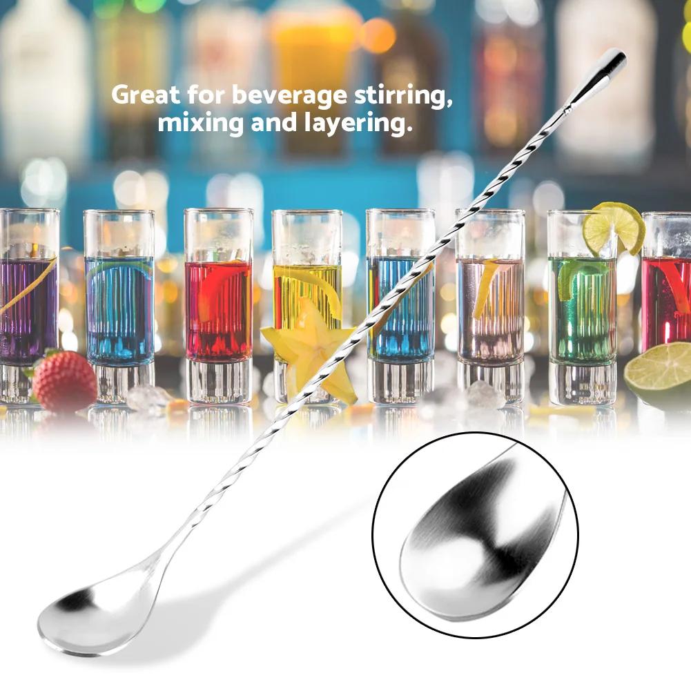 Bar Spoon Bar Mixing Spoon Stainless Steel Bar Wine Cocktail Mixing Twist Spoon Long Handle Drink Stirring Tool