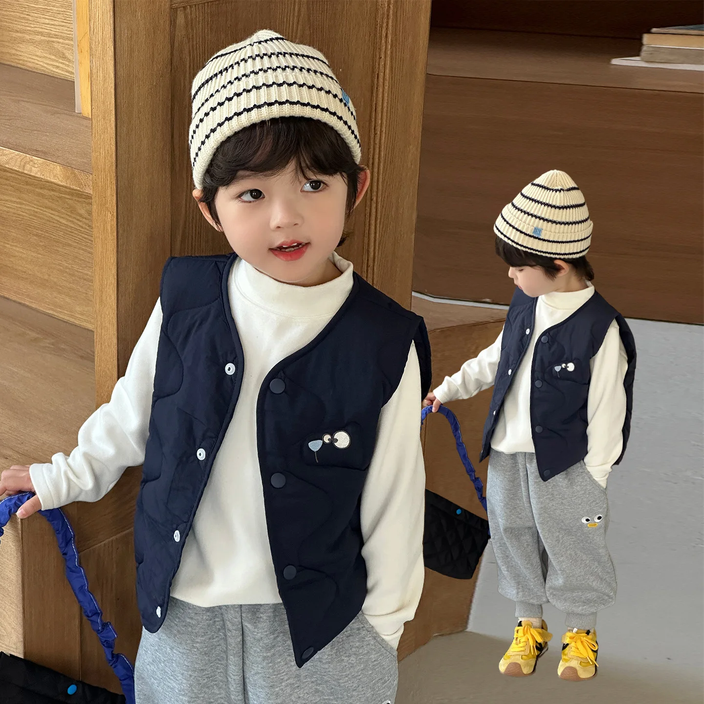 2025 New Baby Foreign Children's Clothing Children's Thickened Vest Vest Waistcoat Warm Clothes Boutique Clothing Simple Style